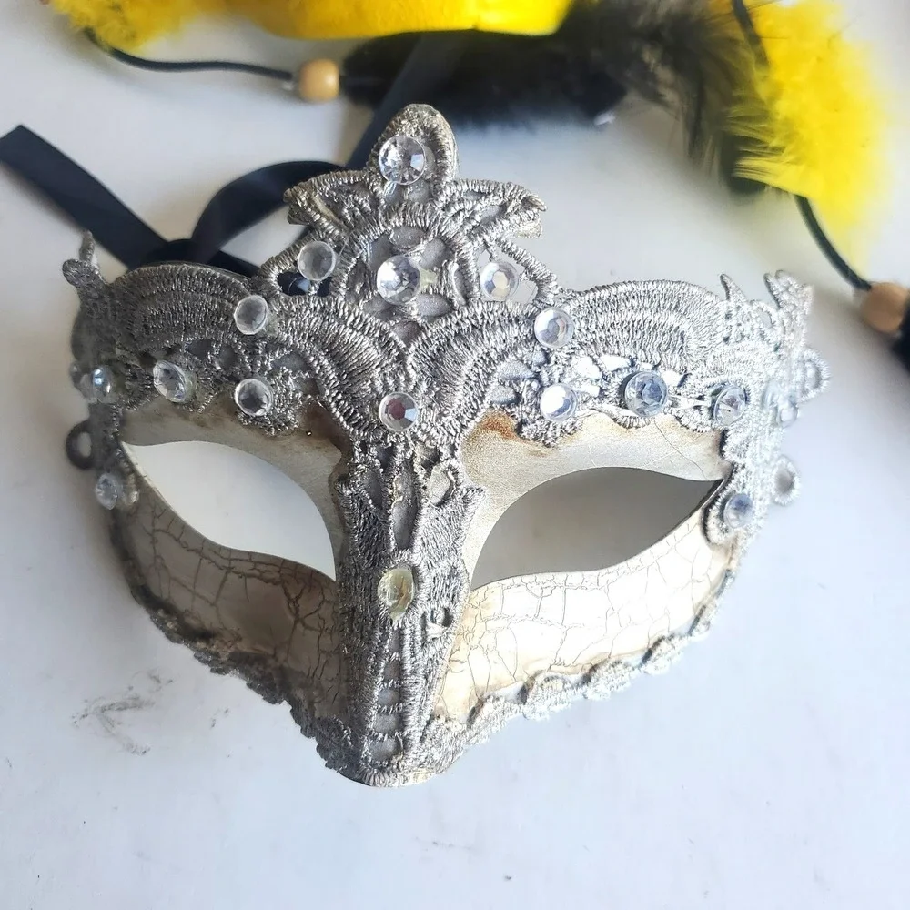 Paper Mache Masquerade Face Mask Lot Of 3 Mardi Gras Eclectic Wall Hanging Decor
